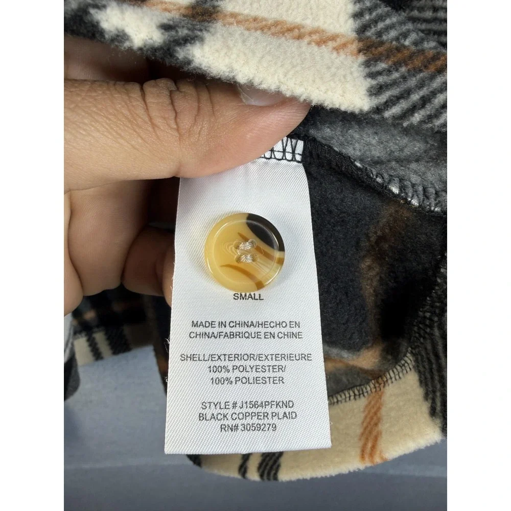 Thread & Supply Jacket Womens Small Black Copper Plaid Fleece Button Up Cropped